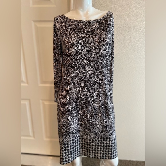 Michael Kors~ Paisley & Houndstooth Print Shift Dress~Long Sleeve~Stretch~Size M - Picture 1 of 12